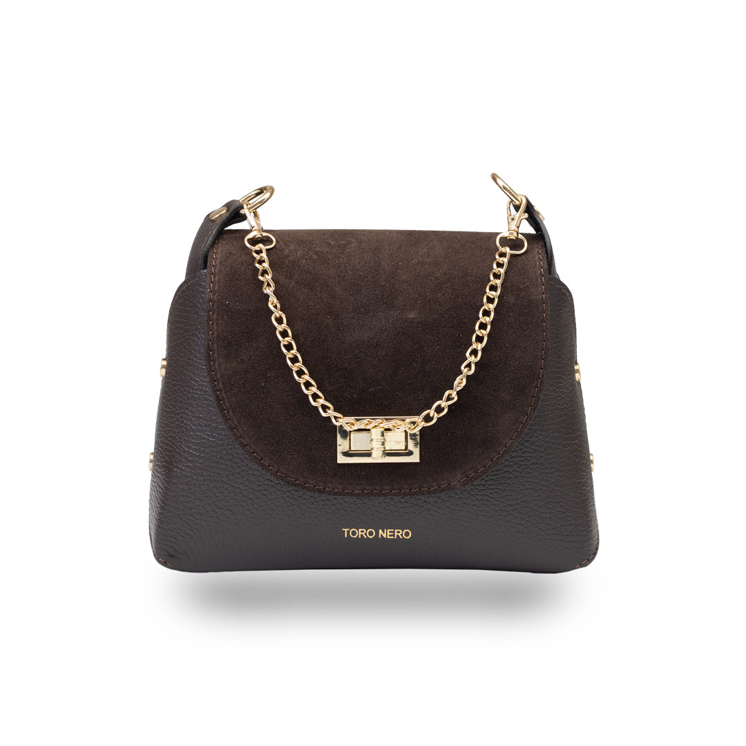 Borsa da donna in pelle scamosciata naturale, marrone scuro Raisa