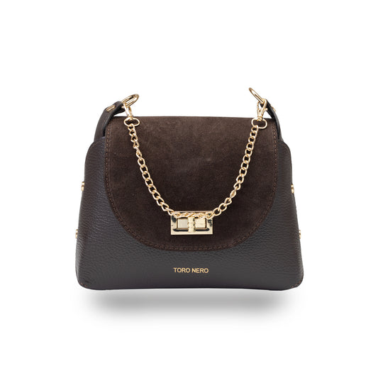 Borsa da donna in pelle scamosciata naturale, marrone scuro Raisa