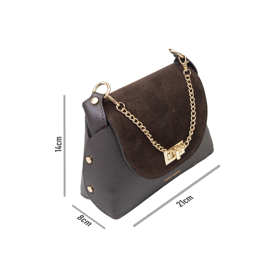 Borsa da donna in pelle scamosciata naturale, marrone scuro Raisa