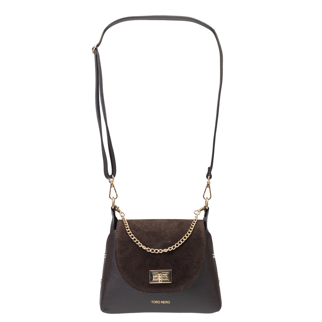 Borsa da donna in pelle scamosciata naturale, marrone scuro Raisa
