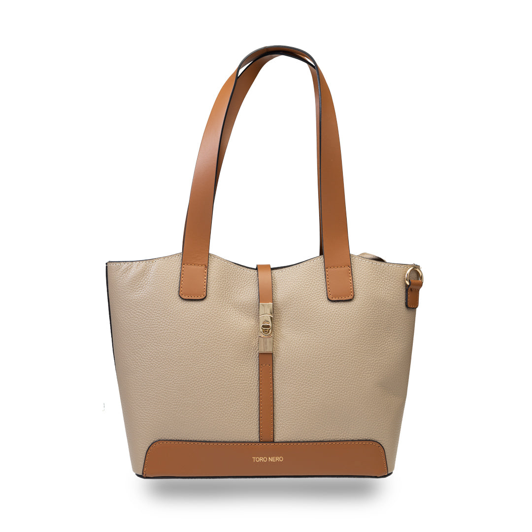 Borsa da donna in vera pelle marrone-tortora Sorina