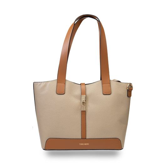 Borsa da donna in vera pelle marrone-tortora Sorina