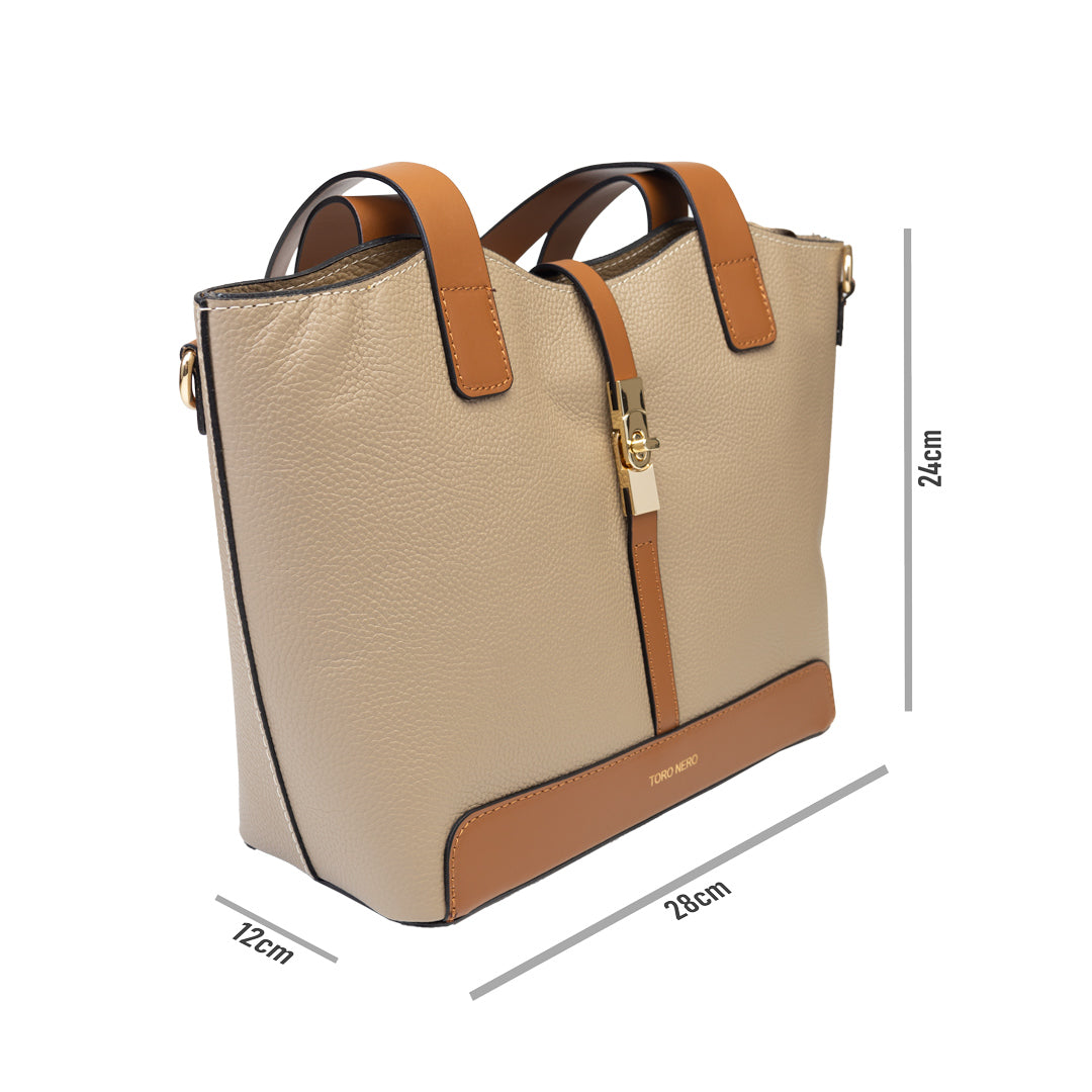 Borsa da donna in vera pelle marrone-tortora Sorina