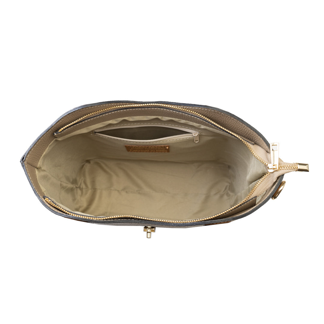 Borsa da donna in vera pelle marrone-tortora Sorina