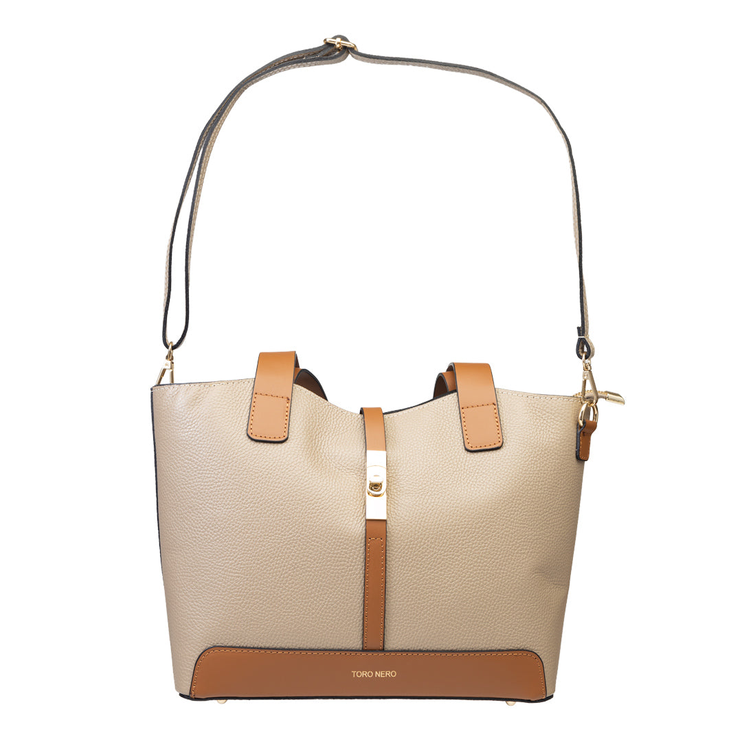 Borsa da donna in vera pelle marrone-tortora Sorina