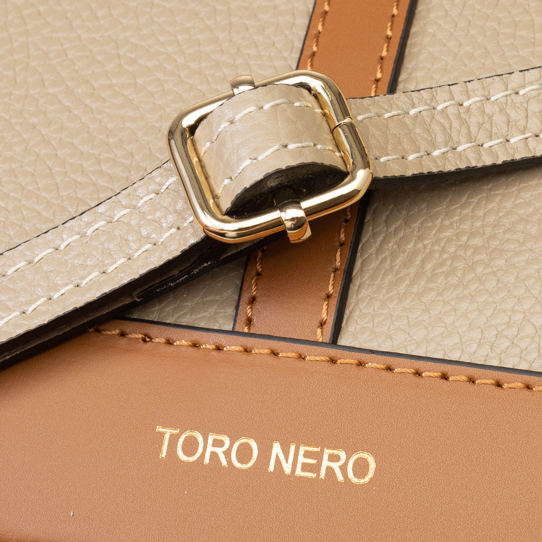Borsa da donna in vera pelle marrone-tortora Sorina
