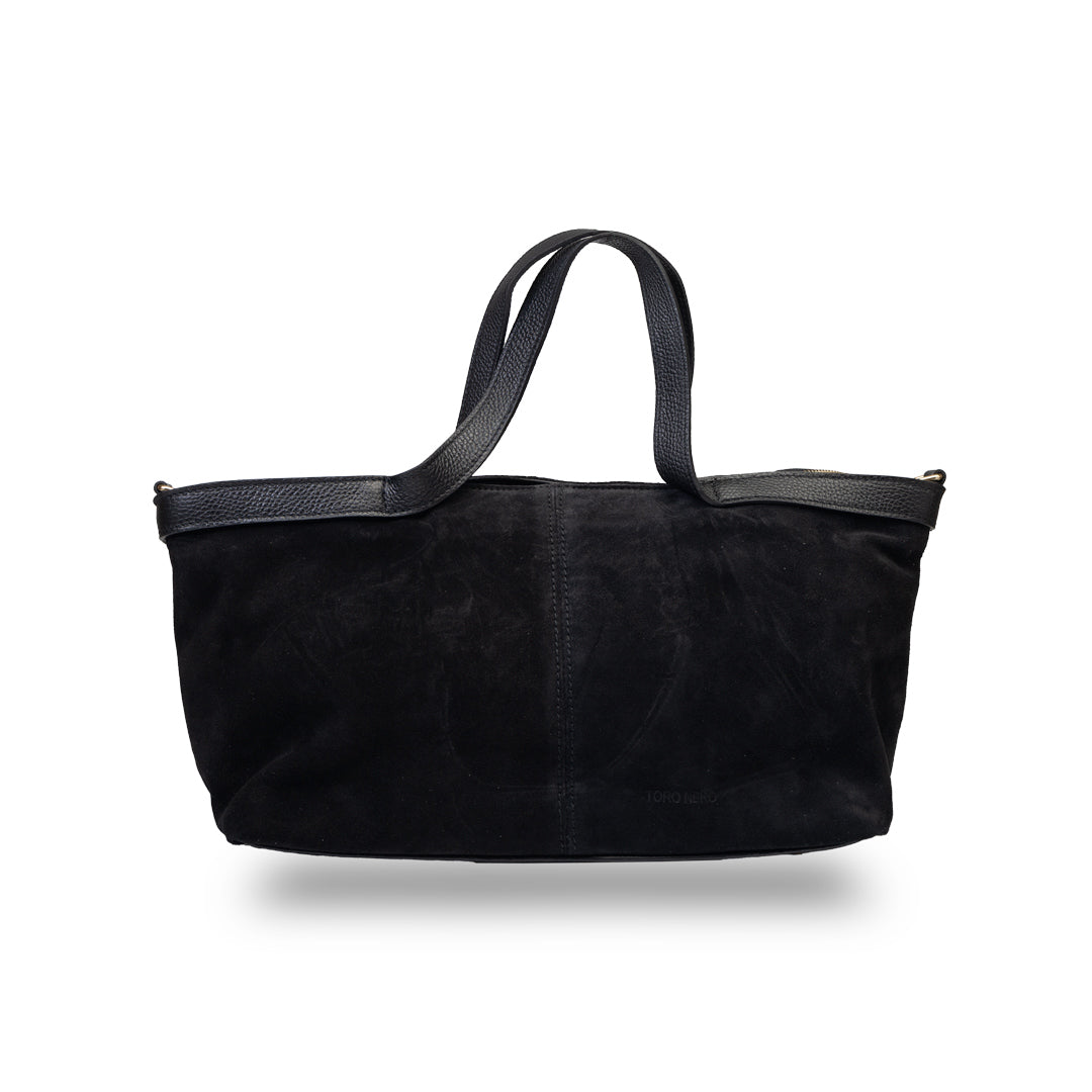 Borsa da donna in pelle scamosciata naturale nera Bianca