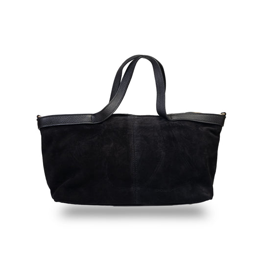 Borsa da donna in pelle scamosciata naturale nera Bianca