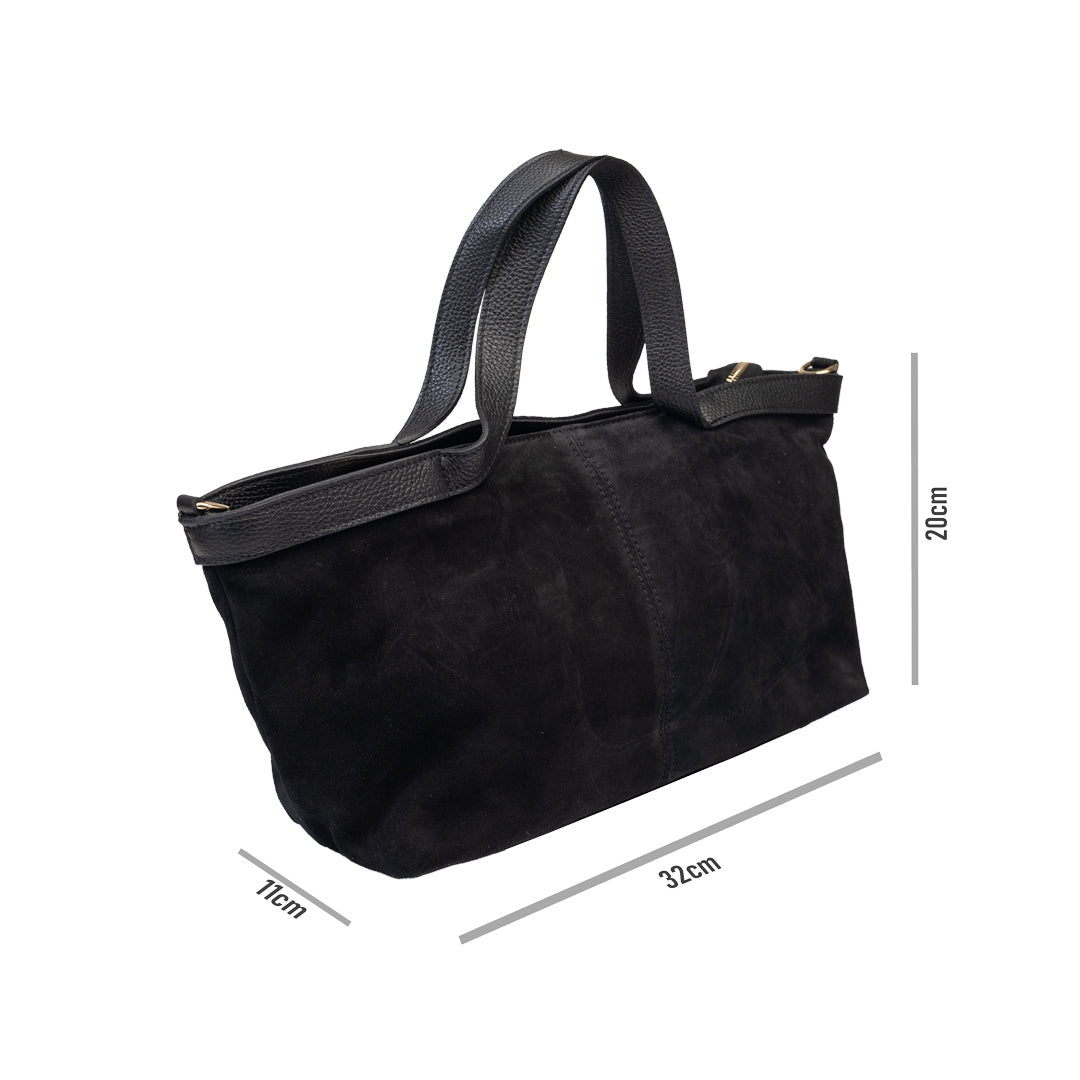 Borsa da donna in pelle scamosciata naturale nera Bianca