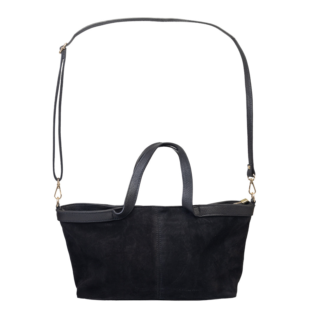 Borsa da donna in pelle scamosciata naturale nera Bianca
