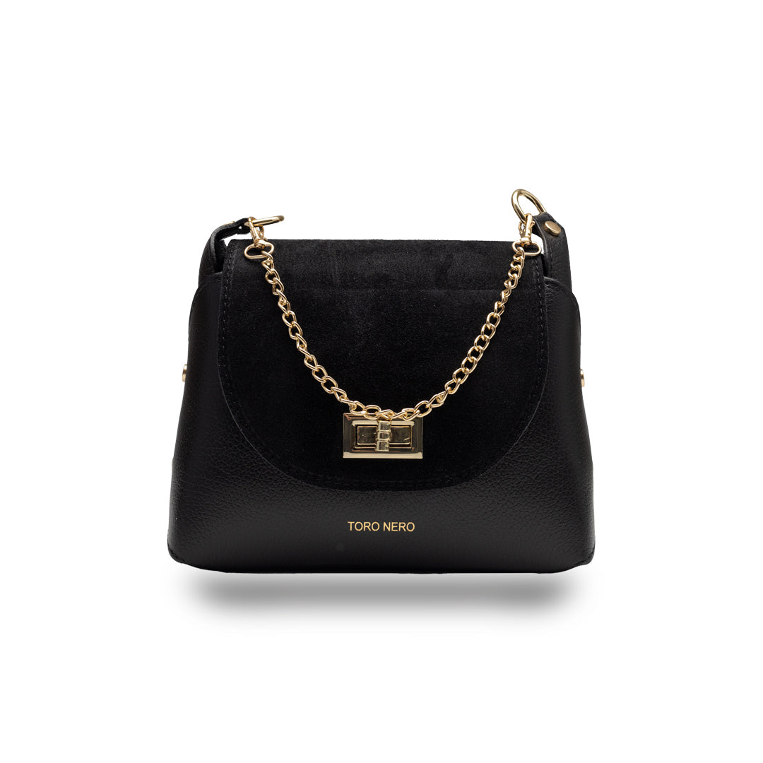 Borsa da donna in pelle scamosciata naturale, nera Raisa