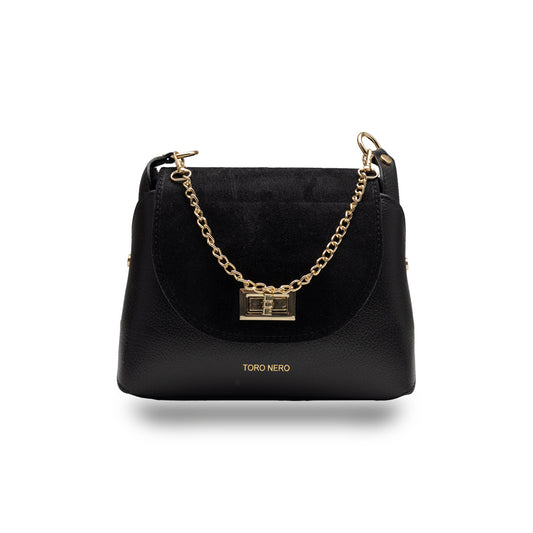 Borsa da donna in pelle scamosciata naturale, nera Raisa