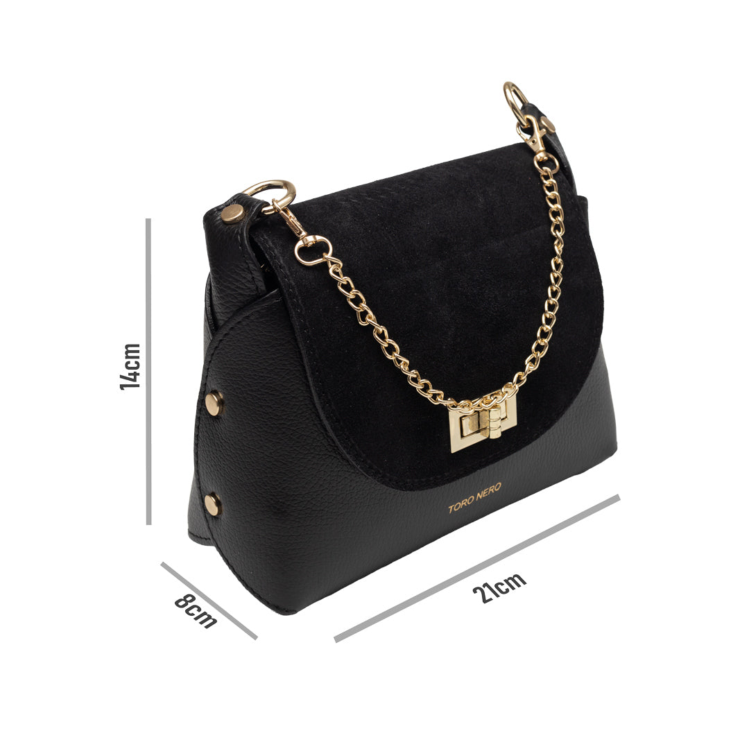 Borsa da donna in pelle scamosciata naturale, nera Raisa