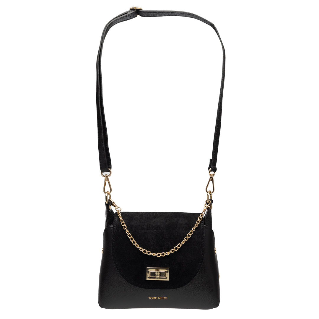 Borsa da donna in pelle scamosciata naturale, nera Raisa