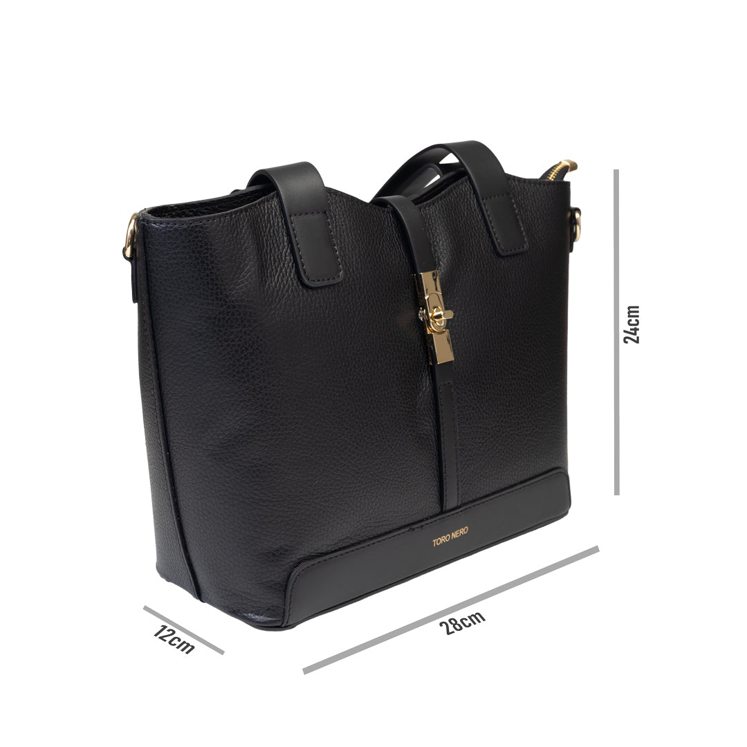 Borsa da donna in vera pelle nera Sorina