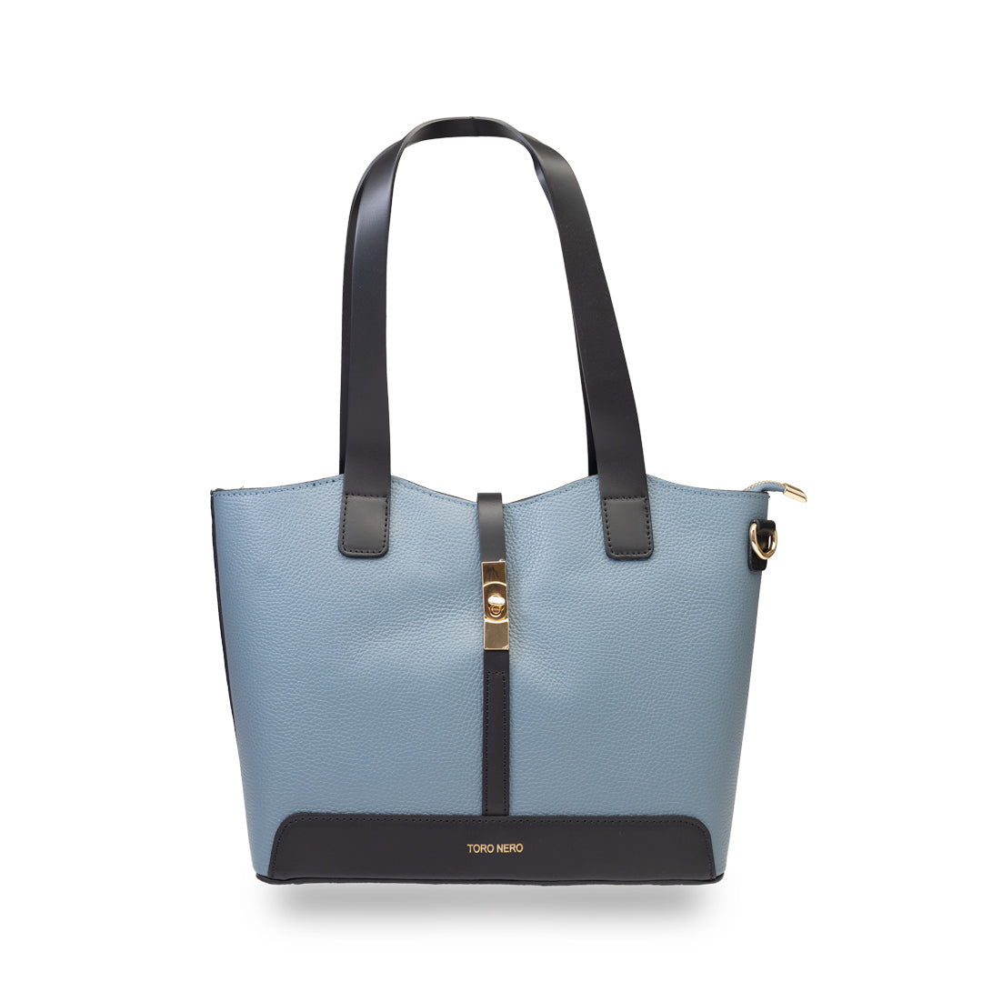 Borsa da donna in vera pelle nero-blu Sorina