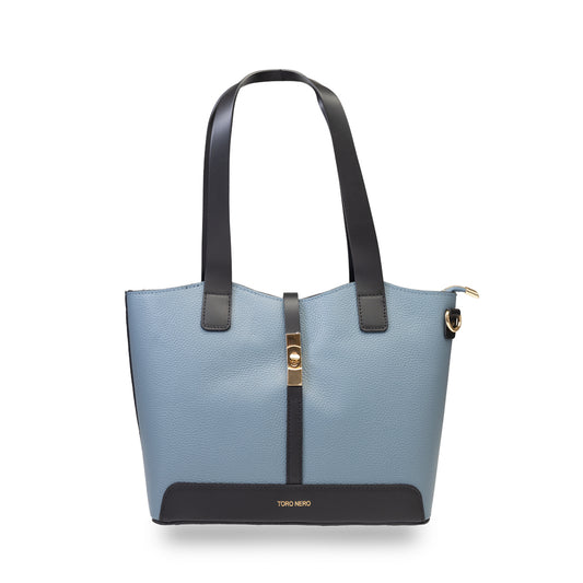 Sac femme en cuir véritable noir-bleu Sorina