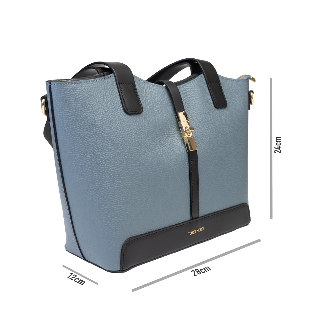 Borsa da donna in vera pelle nero-blu Sorina