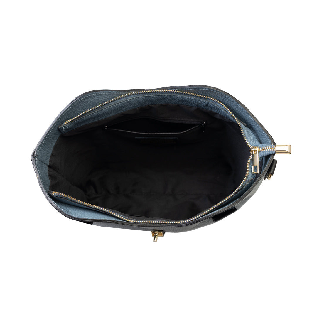 Sac femme en cuir véritable noir-bleu Sorina