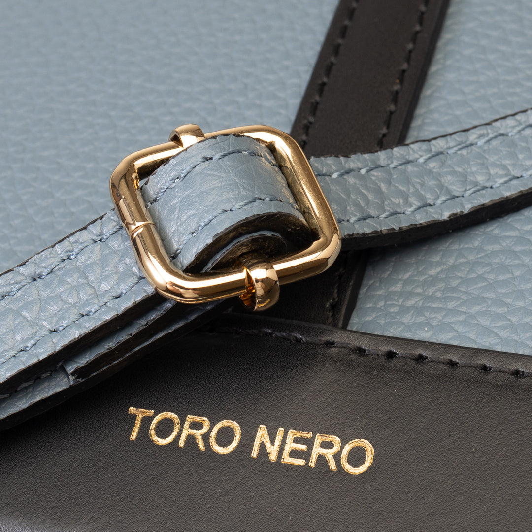 Sac femme en cuir véritable noir-bleu Sorina