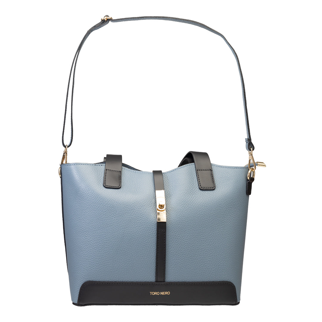 Sac femme en cuir véritable noir-bleu Sorina
