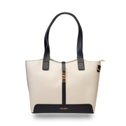 Damenhandtasche aus echtem Leder schwarz-beige Sorina