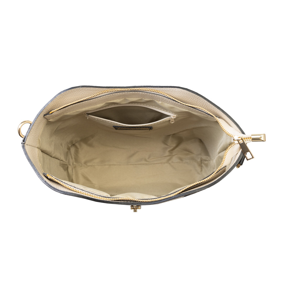 Damenhandtasche aus echtem Leder schwarz-beige Sorina