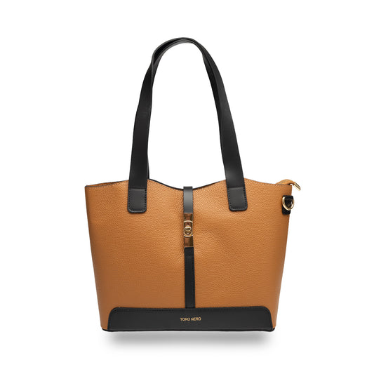 Borsa da donna in vera pelle nero-marrone Sorina