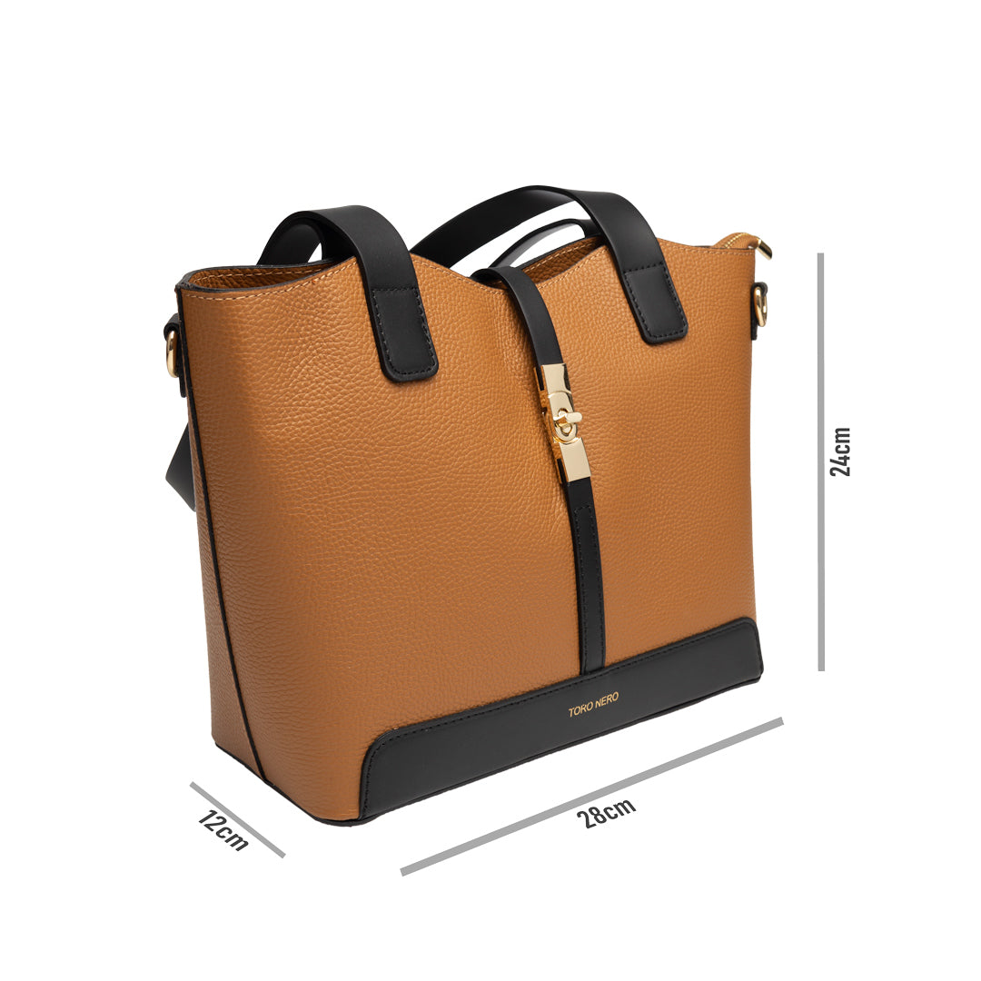 Borsa da donna in vera pelle nero-marrone Sorina