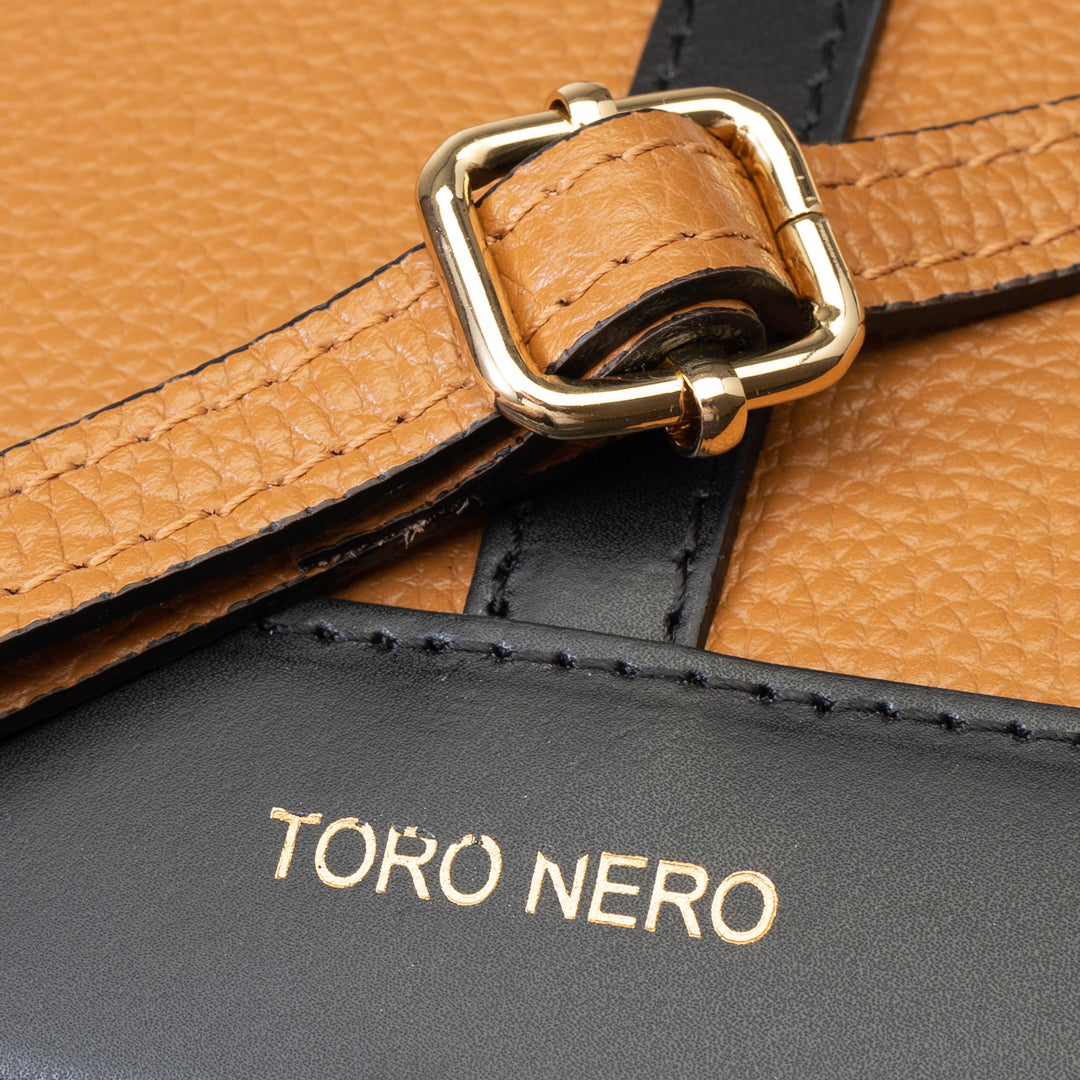 Borsa da donna in vera pelle nero-marrone Sorina