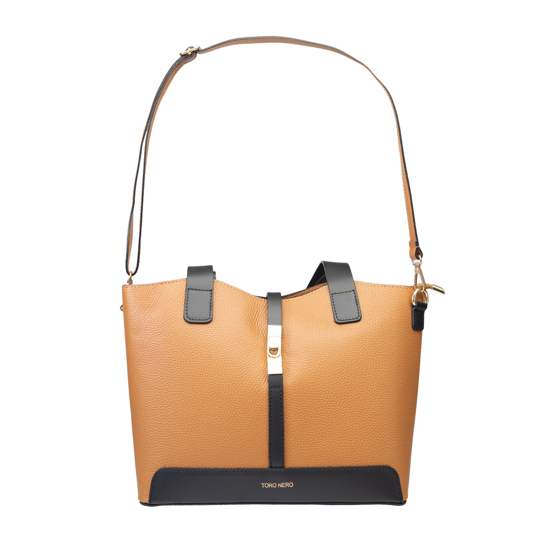 Borsa da donna in vera pelle nero-marrone Sorina
