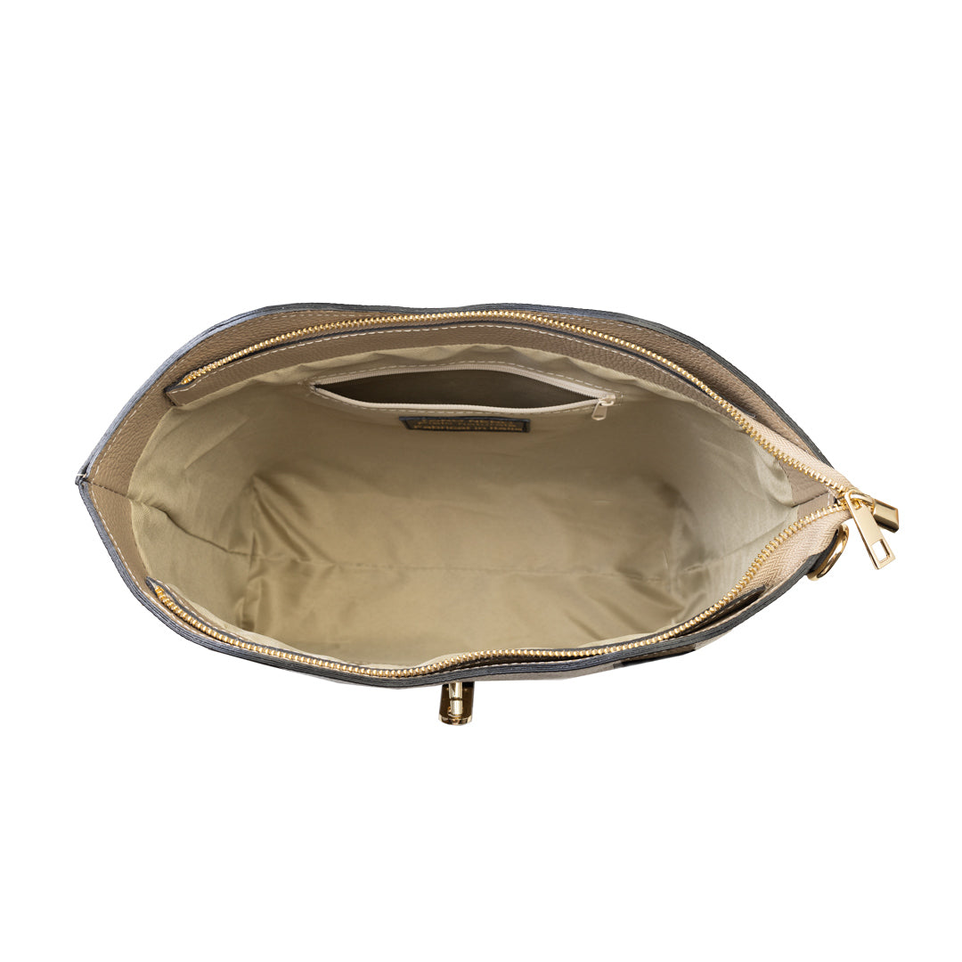 Sac à main pour femme en cuir véritable noir-taupe Sorina