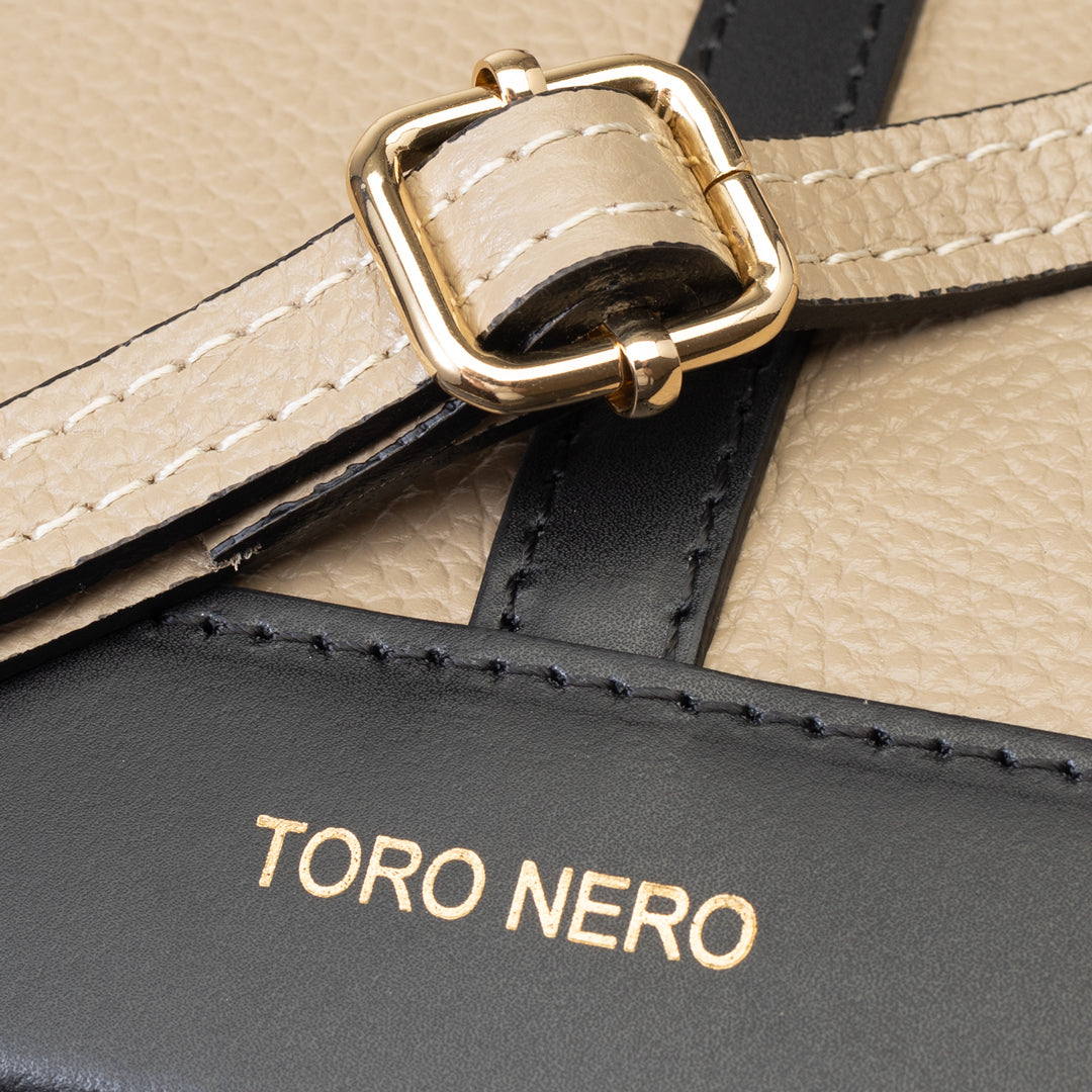 Sac à main pour femme en cuir véritable noir-taupe Sorina