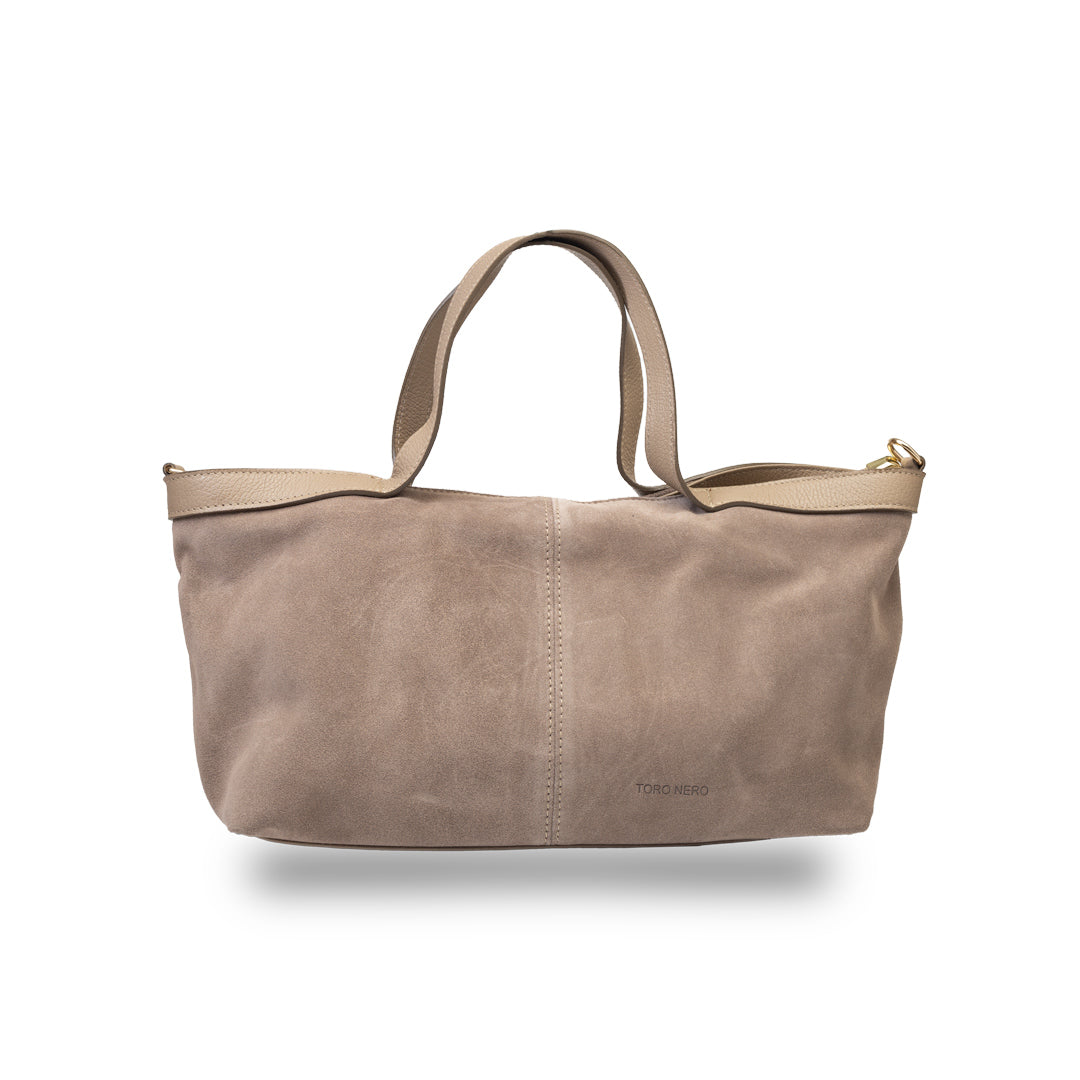 Borsa da donna in pelle scamosciata naturale tortora Bianca