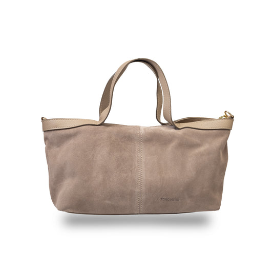 Borsa da donna in pelle scamosciata naturale tortora Bianca