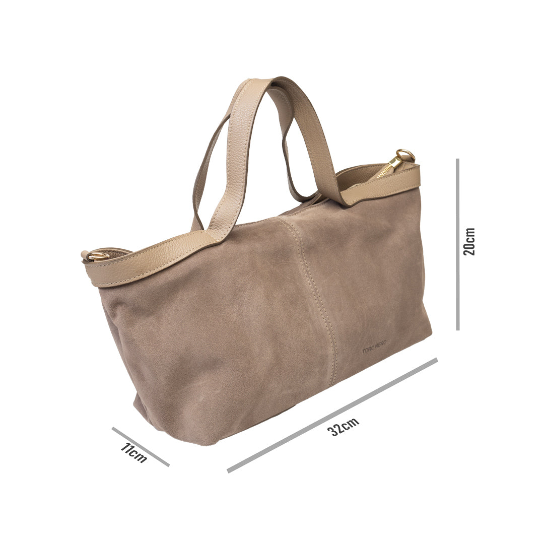 Borsa da donna in pelle scamosciata naturale tortora Bianca