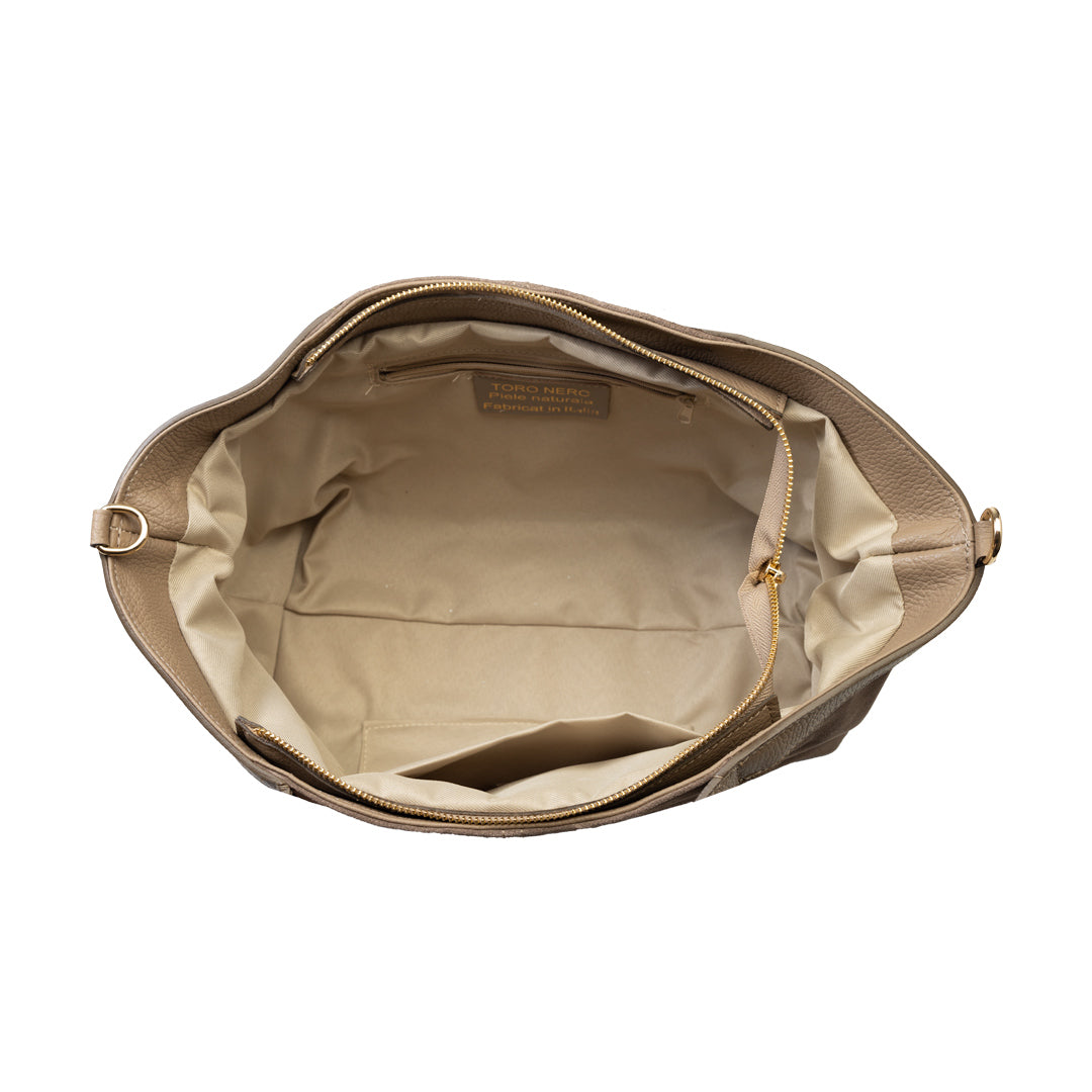 Borsa da donna in pelle scamosciata naturale tortora Bianca