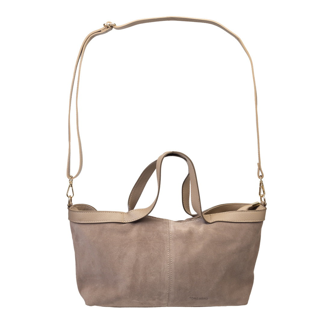 Borsa da donna in pelle scamosciata naturale tortora Bianca