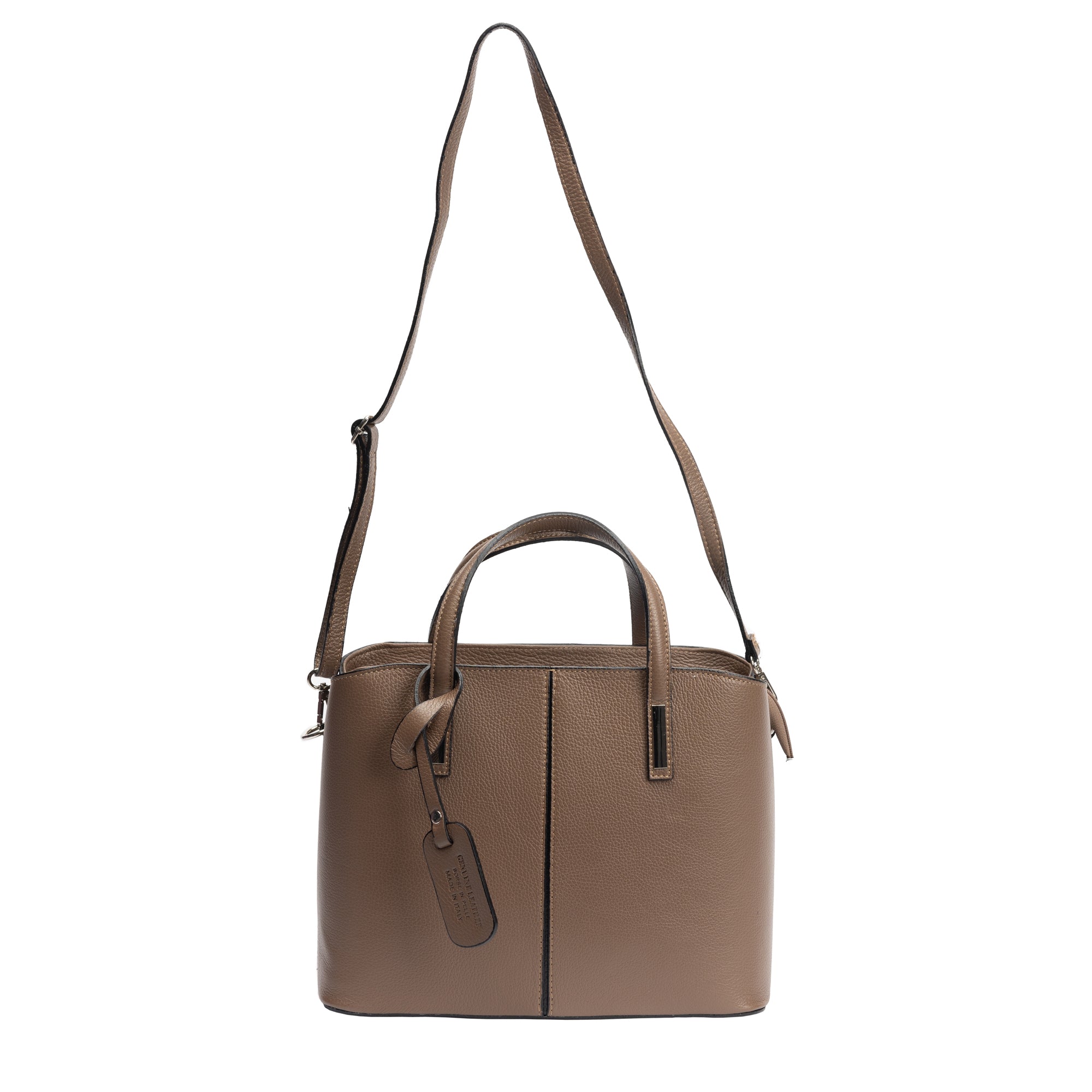 Borsa da donna in vera pelle color tortora Mara