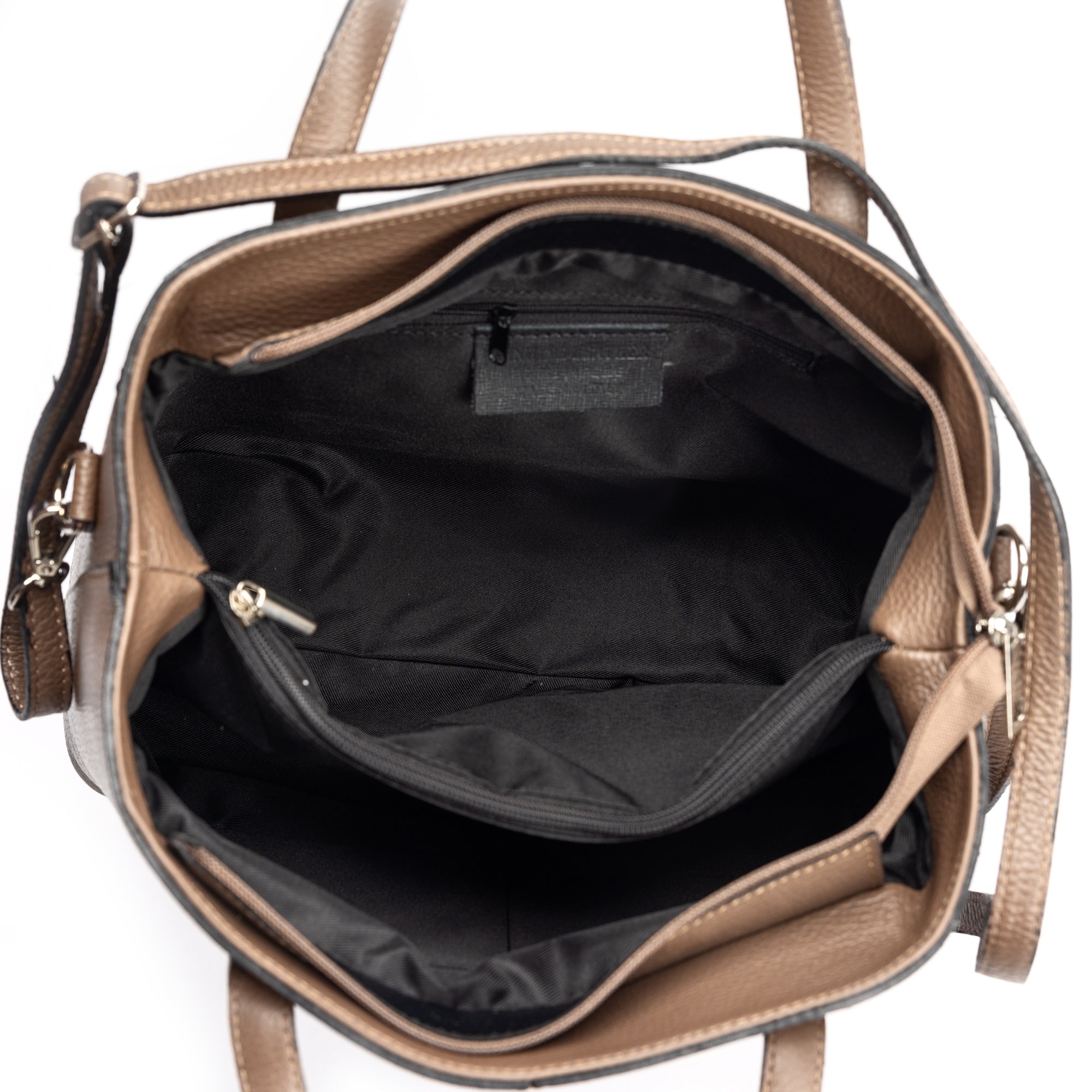 Borsa da donna in vera pelle color tortora Mara