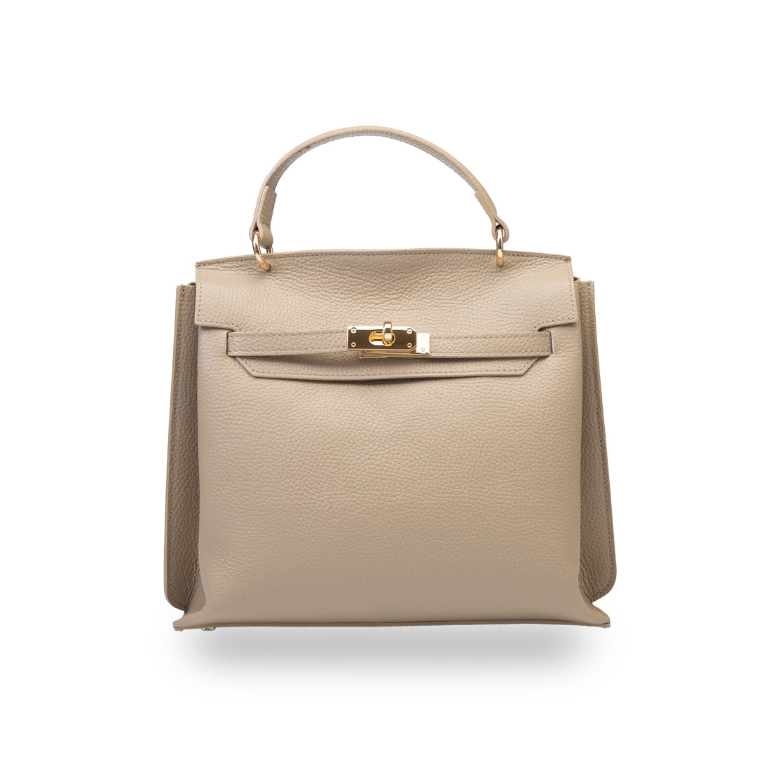 Borsa da donna in vera pelle color tortora Raluca