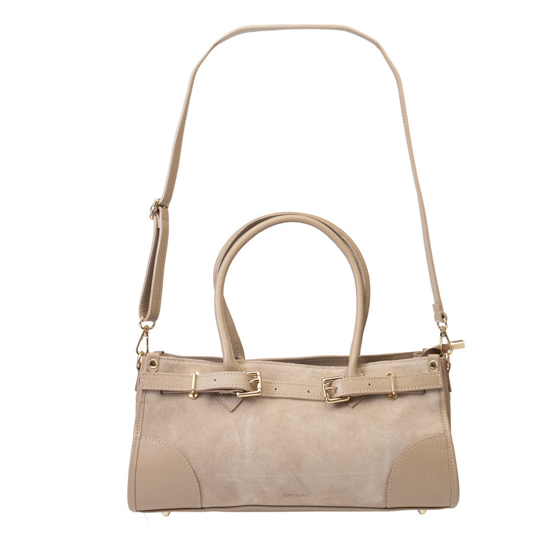 Borsa da donna in vera pelle tortora chiaro Evelin