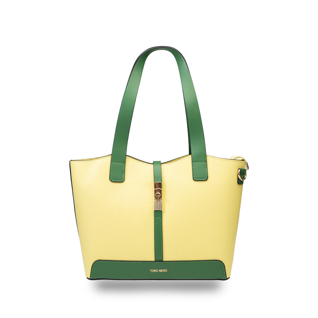 Borsa da donna in vera pelle giallo-verde Sorina
