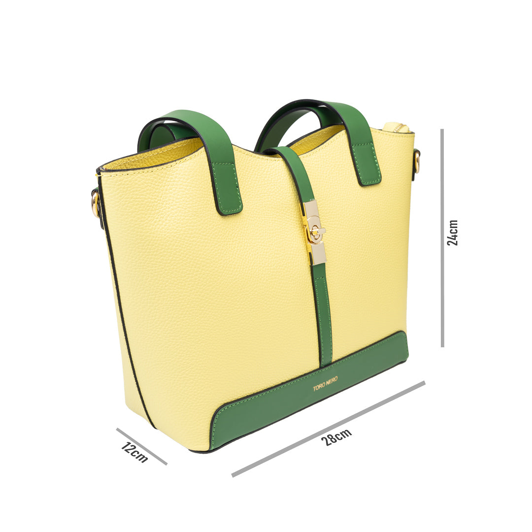 Borsa da donna in vera pelle giallo-verde Sorina