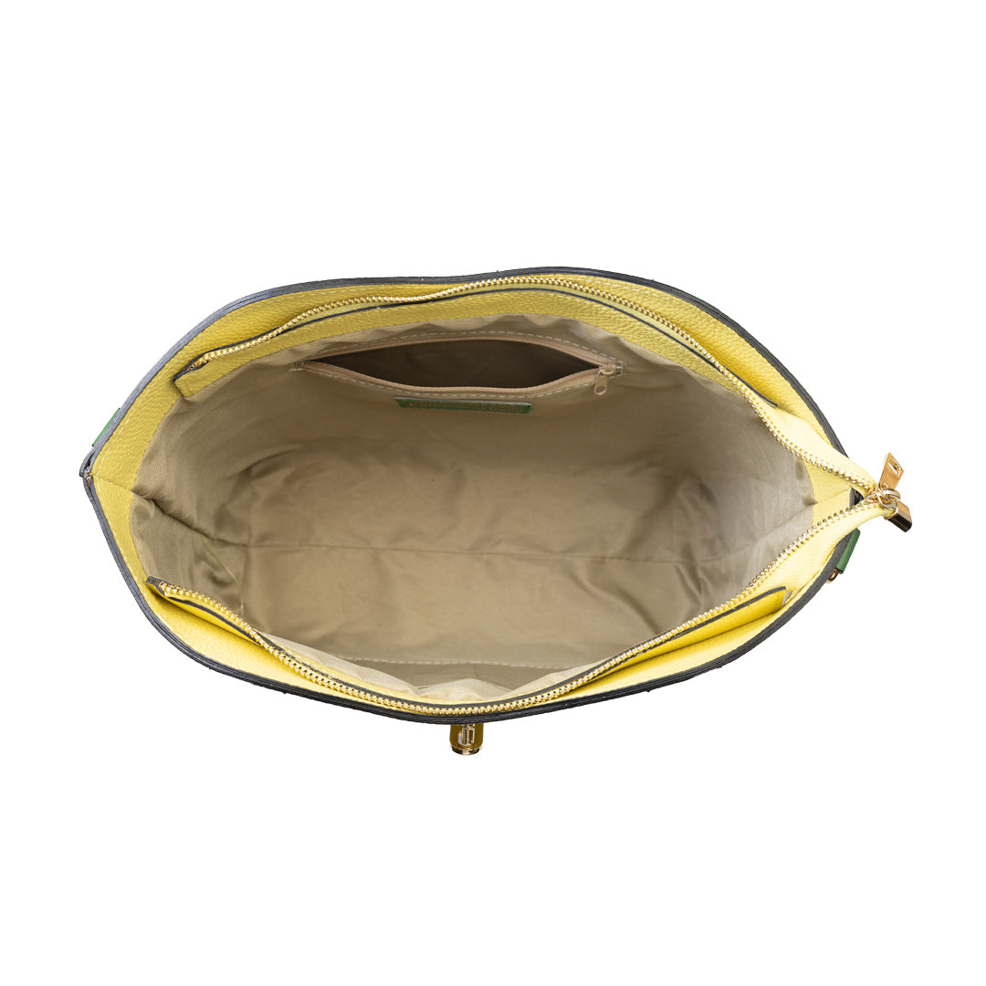 Sac à main en cuir véritable vert-jaune Sorina pour femme