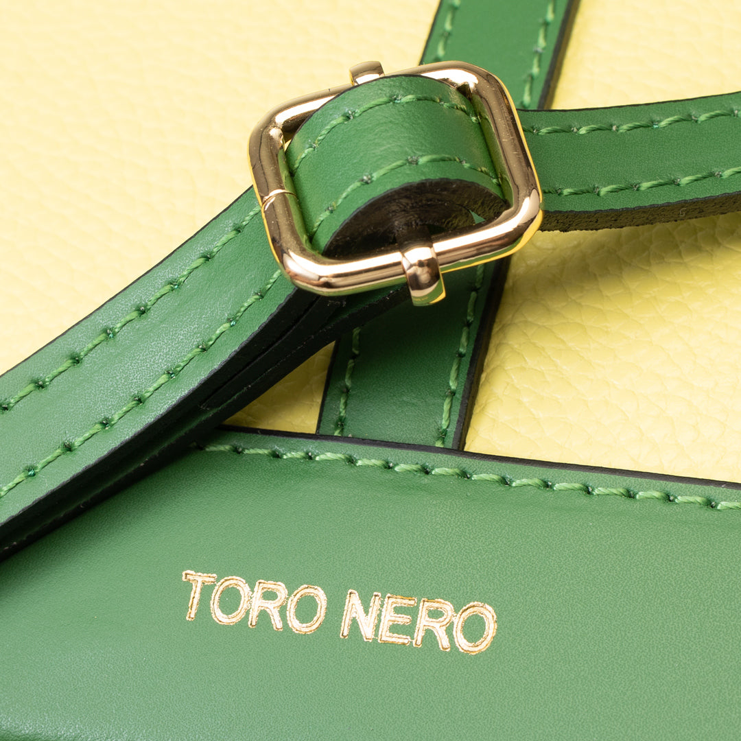 Sac à main en cuir véritable vert-jaune Sorina pour femme