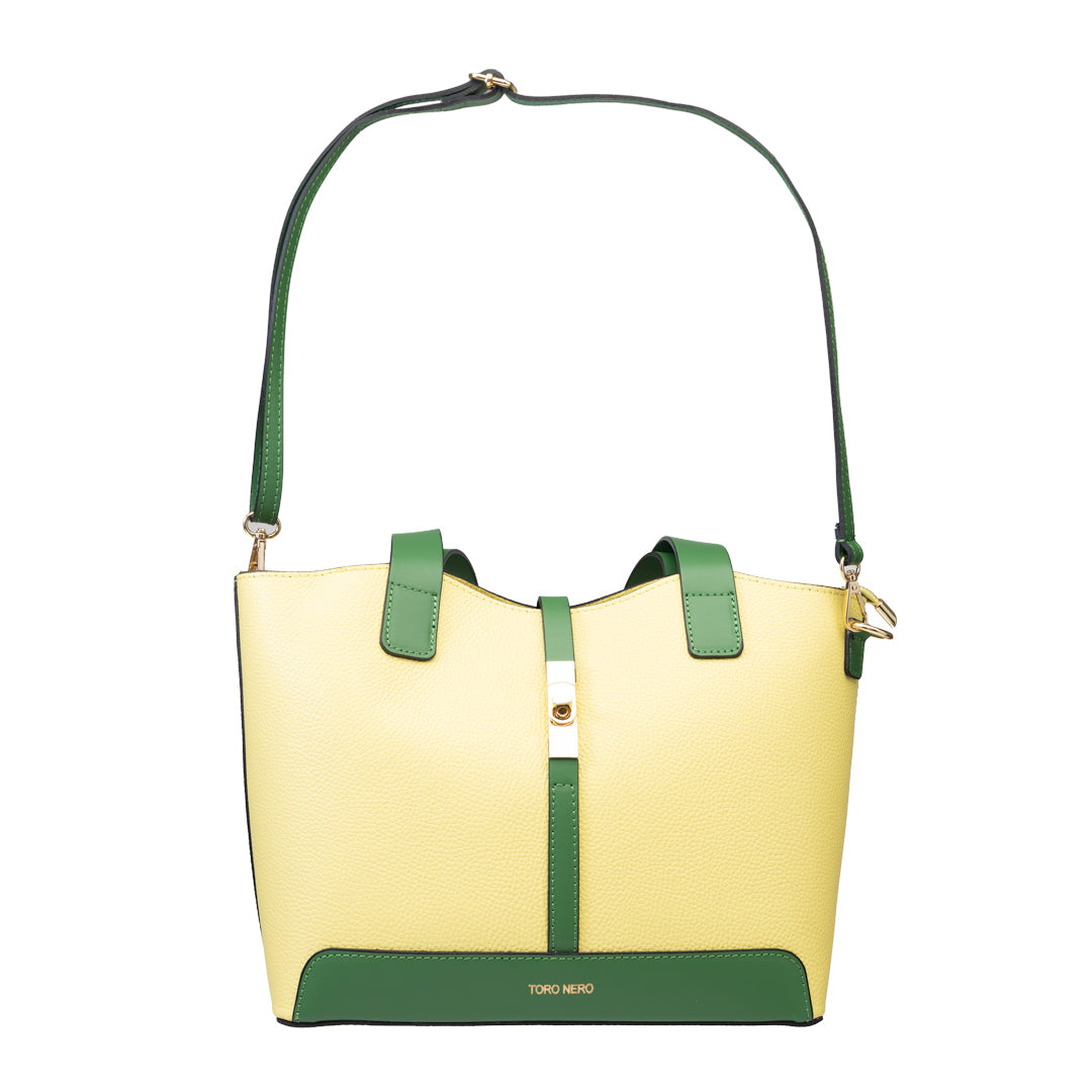 Sac à main en cuir véritable vert-jaune Sorina pour femme