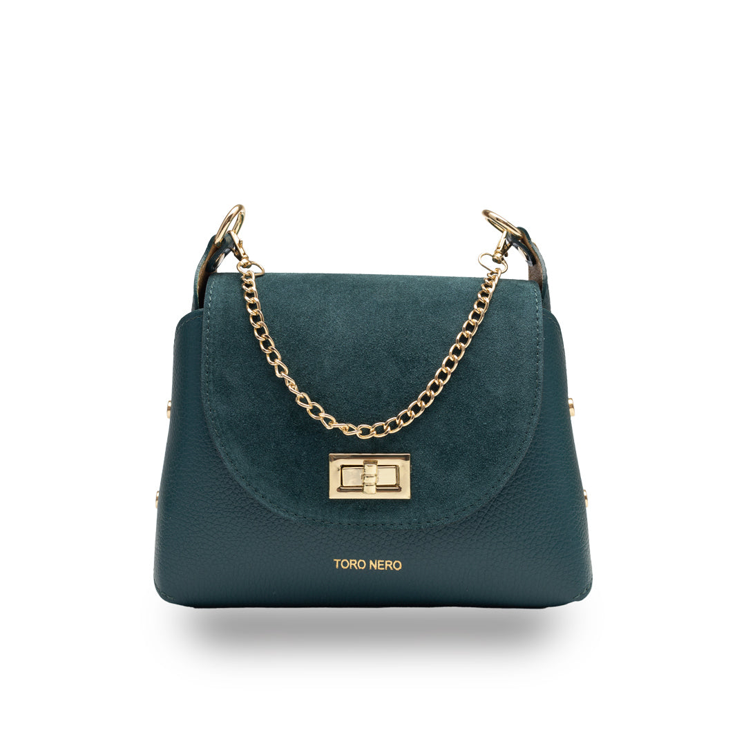Borsa da donna in pelle scamosciata naturale, verde petrolio Raisa