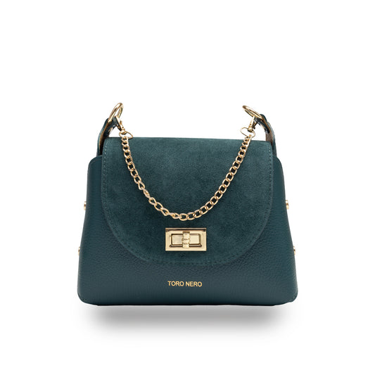 Borsa da donna in pelle scamosciata naturale, verde petrolio Raisa