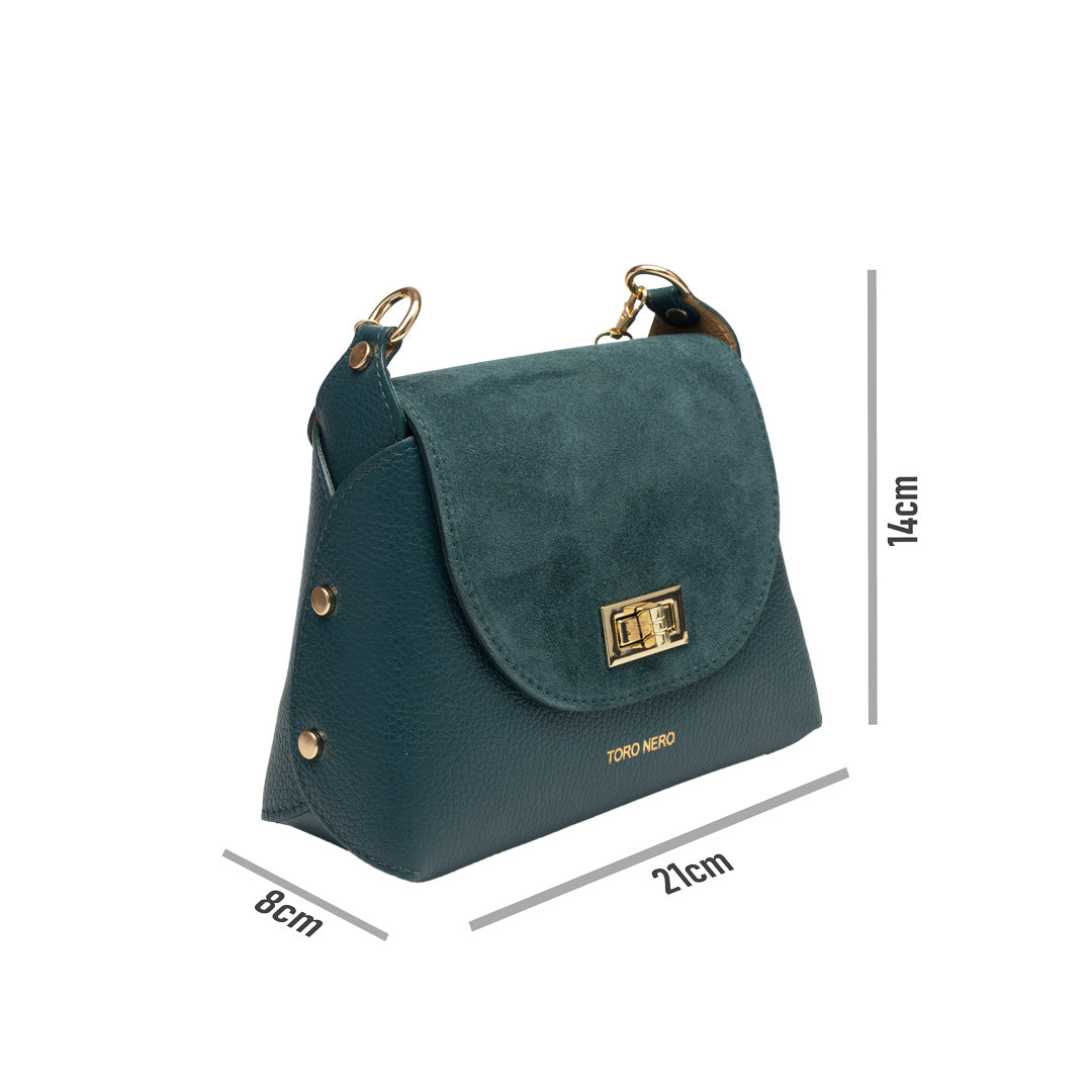Borsa da donna in pelle scamosciata naturale, verde petrolio Raisa